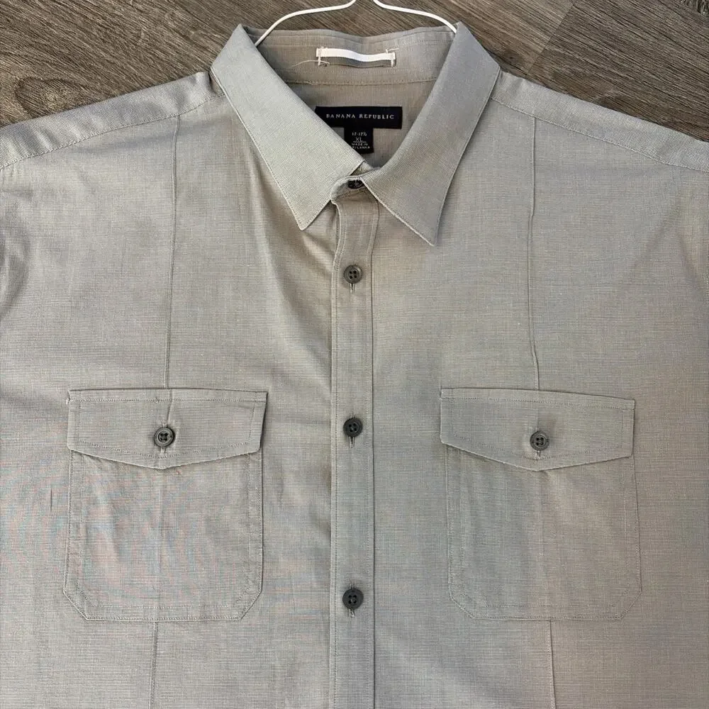 Banana Republic Mens XL Short Sleeve Button Up Utility Shirt Stone Beige Cotton